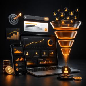 PPC campaign analytics dashboard featuring Google Ads and lead generation services including conversion optimization and customer acquisition.